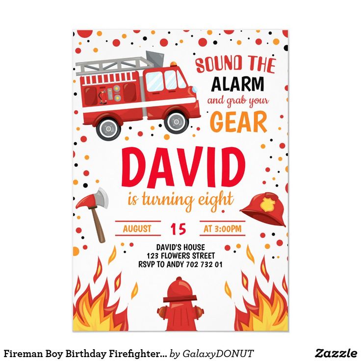 a firetruck birthday party with the words, sound the alarm and gear is turning eight