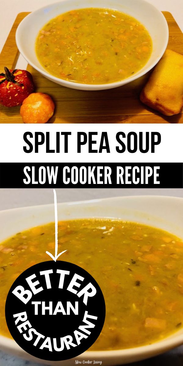 split pea soup and slow cooker recipe with the words split pea soup on it