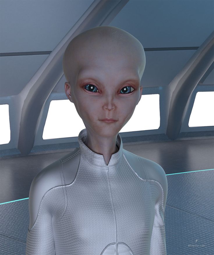 an alien woman with blue eyes standing in a space station