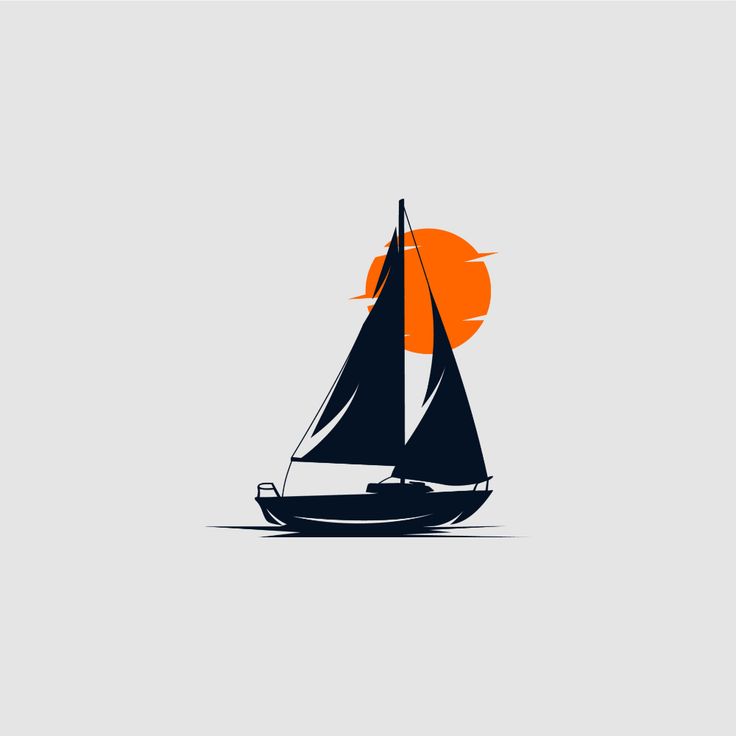 a sailboat with the sun in the background and an orange light behind it, on a gray background