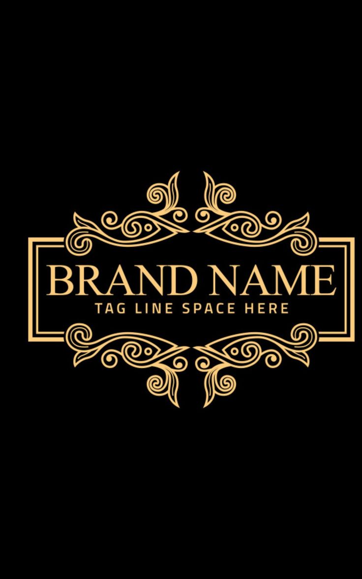 a black and gold logo with the name brand name tag line space here