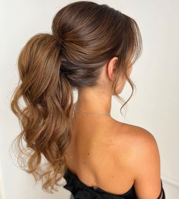 Hairstyles - Slick back ponytail - Braids ponytail hairstyles black women Homecoming Hair Updos Ponytail, Brids Mades Hair Styles Ponytail, Mid Ponytail Wedding Hair, Messy Ponytail Bridesmaid, Bridesmaid Hair Ponytail Messy Pony, Updos For Medium Length Hair Ponytail, Hoco Hair Updo Ponytail, Ponytail For Wedding Bridesmaid, Party Pony Bridesmaid Hair