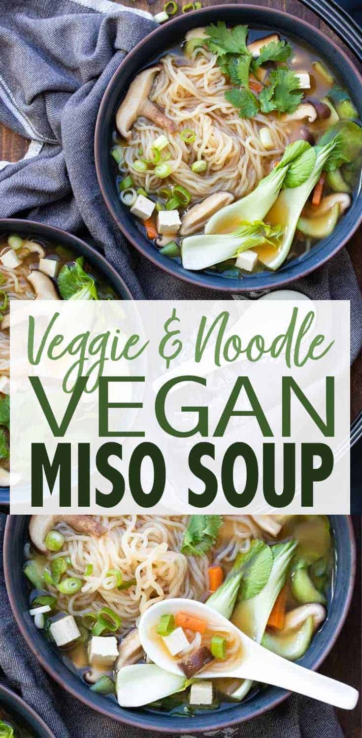 two bowls filled with veggie and noodle miso soup