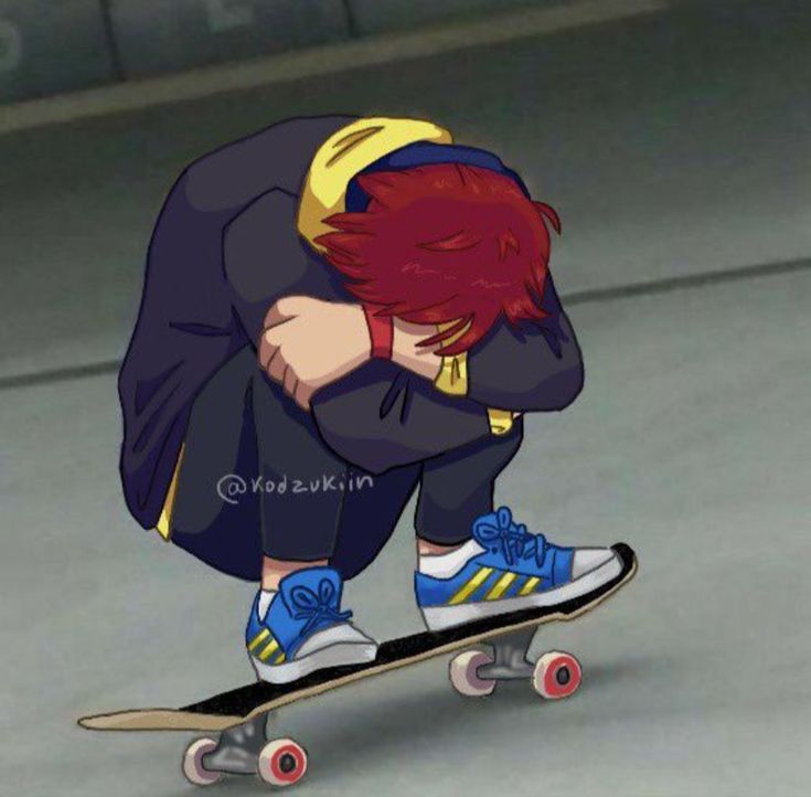 a person on a skateboard with their head down