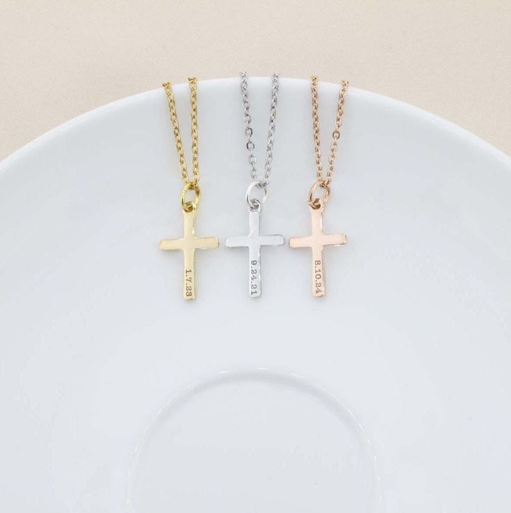 Rose Gold is sold out until mid-May Baptism Gift Custom Cross Necklace Christian Jewelry First Communion Necklace Girls Baptism Necklace Personalized Date Personalize this cross necklace for a baptism gift with custom date, name, or word - front and back! One of our top sellers - perfect cross gift baptism necklace. Handmade in our shop and packaged with care in a DistinctlyIvy gift box (see last photo). SHIPS in 1 Business Day! RETURN POLICY / SATISFACTION GUARANTEE Our #1 Priority at Distinctl Personalized Cross Necklace, Custom Bible, Cross Gift, Personalized Cross, Custom Cross, Baptism Girl, Personalized Gifts For Mom, Christian Jewelry, Baptism Gifts