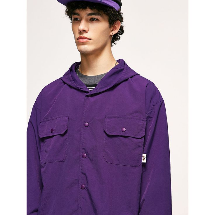 Fine-Checked Waterproof Shirt Jacket  Material: A:100%Nylon, B:100% Polyester  Size: M, L, XL, Color: Purple, Green, White  Season: Spring, Fall,   Occasion: Leisure, Outdoor, Daily, Vacation,Fall Outfits Fall Outfits Pinterest, Outdoor Jacket, Purple Green, Shirt Jacket, Color Purple, Season Spring, Fall Outfits, Coats Jackets, Purple