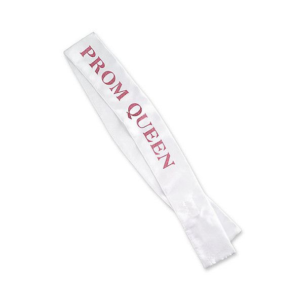 a white scarf with the words prom queen on it and a red ribbon in front