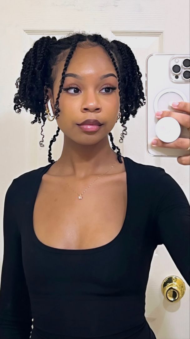 Mini Twist Hairstyles Protective Styles, Mini Twists Type 4 Hair, Short Protective Styles Natural Hair Mini Twists, Twists With Hair Added, Short Natural Twist Hairstyles, Mini Twist Ponytail, Twist Hair Styles For Black Woman, Short Twist Styles For Black Women, Mini Twist Hairstyle