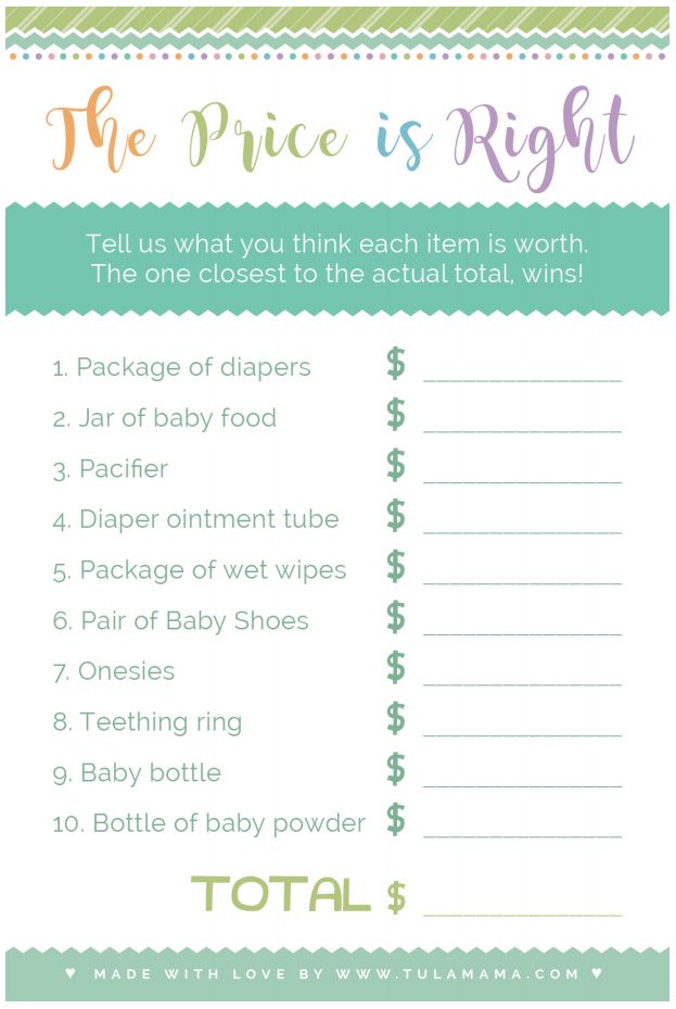 the price is right printable baby shower game with instructions for it to be given