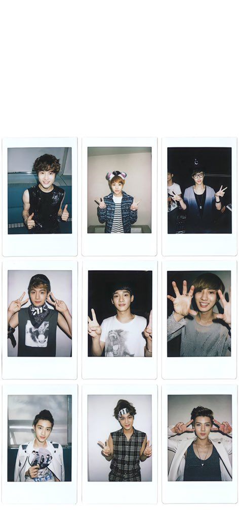 multiple polaroid photos of young men making peace signs