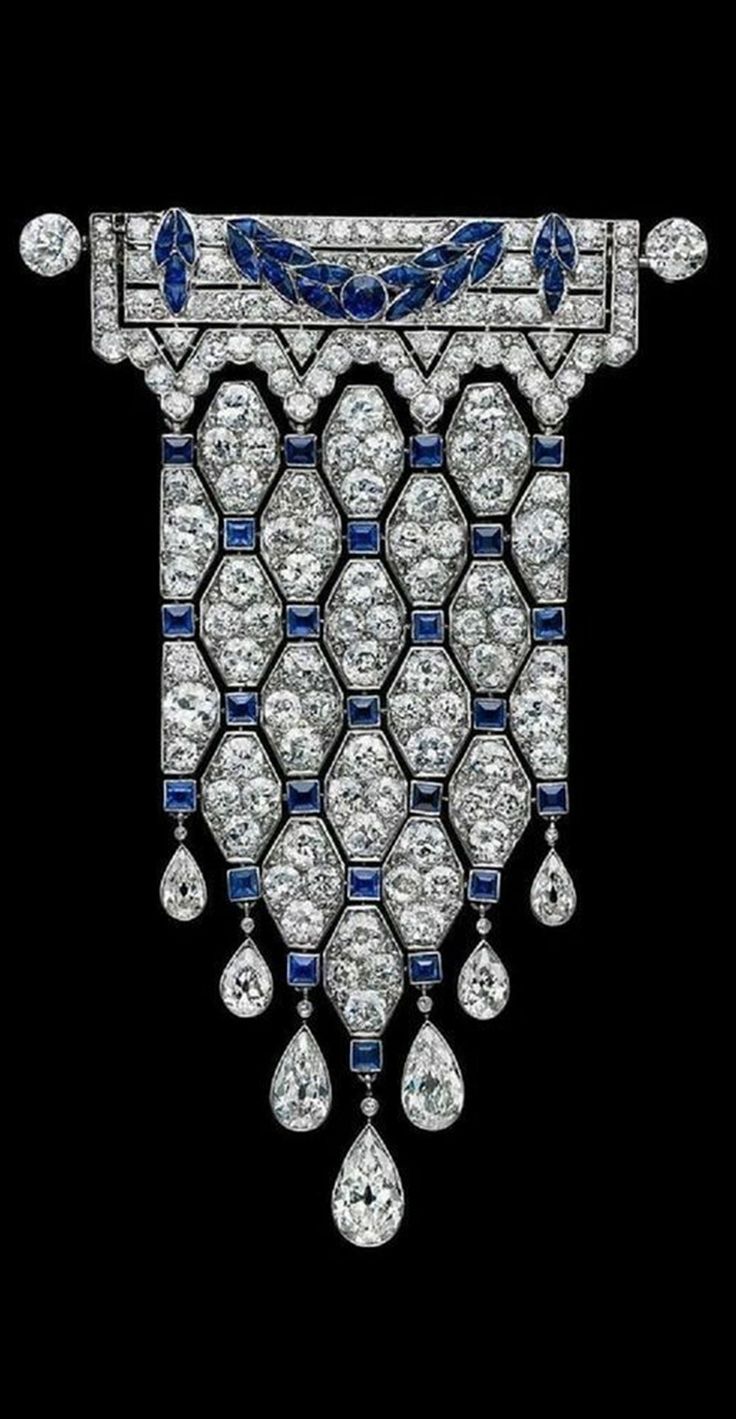 "Specification:- *Diamond Material : Cubic Zirconia  *Diamond Cut : Pear, Princess & Round Cut *Diamond Color : White, Blue *Diamond Clarity : VVS *Brooch Length : 60.00 MM *Brooch Width : 40.00 MM *Making Process: Handmade by our Experienced Staff. *Stamp: Our All Brooch Stamped According to metal Purity (925 SIL/10K/14K/18K). Custom Order:- *We do Accept Custom order. *Buyer can also request customization in listed Items (Charges apply according to required Customization). Customization:- *Buyer can Request change of rhodium color in 925 Silver Jewelry (No additional Charge). *In Gold (10K, 14K, 18K) buyer can change gold color (White, Rose, Yellow). *Buyer can also change CZ Stone Color (No additional Charge). Free Engraving:- *We Provide Free Engraving Service. *If your ordered Jewelry Art Deco Clip Brooch, Silver Brooches Handmade Jewelry, Fine Jewelry Vintage, Royal Jewelry European, Luxury Antique Jewelry, Art Deco Jewelry Necklaces, Arte Art Deco, Sapphire Brooch, Bijoux Art Deco