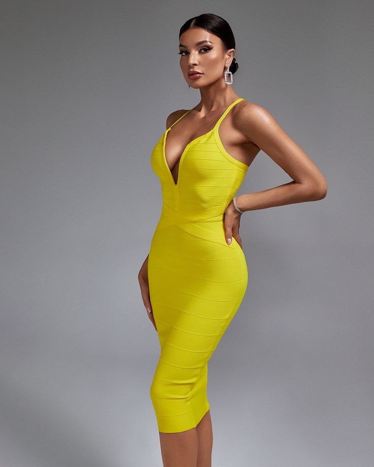 This Backless Strappy Stripe Bandage Dress is stylish, modern and glamorous. Crafted with exquisite highlights, this dress is the perfect show stopper. Stand out in a crowd and make a bold statement with an eye-catching stripe pattern and strappy back design. Make an unforgettable impression! Our Style No.PF23006 90%Polyester, 10%Spandex Very Stretchy Height - 68.9"/175cm Bust - 34.6"/88cm Waist - 25.6"/65cm Hips - 36.6"/93cm and wears size S Gentle Dry Clean Only About Wholesale/Dropshipping, p Striped V-neck Mini Dress For Night Out, Club Bandage Dress In Midi Length, Bandage Dress With Spaghetti Straps For Club, Spring Bandage Midi Dress For Club, Party Bodycon Dress With Straps, Midi Length, Party Bodycon Midi Dress With Straps, Striped Mini Dress With Spaghetti Straps, Party Midi-length Bodycon Dress With Straps, Striped Fitted Mini Dress With Spaghetti Straps