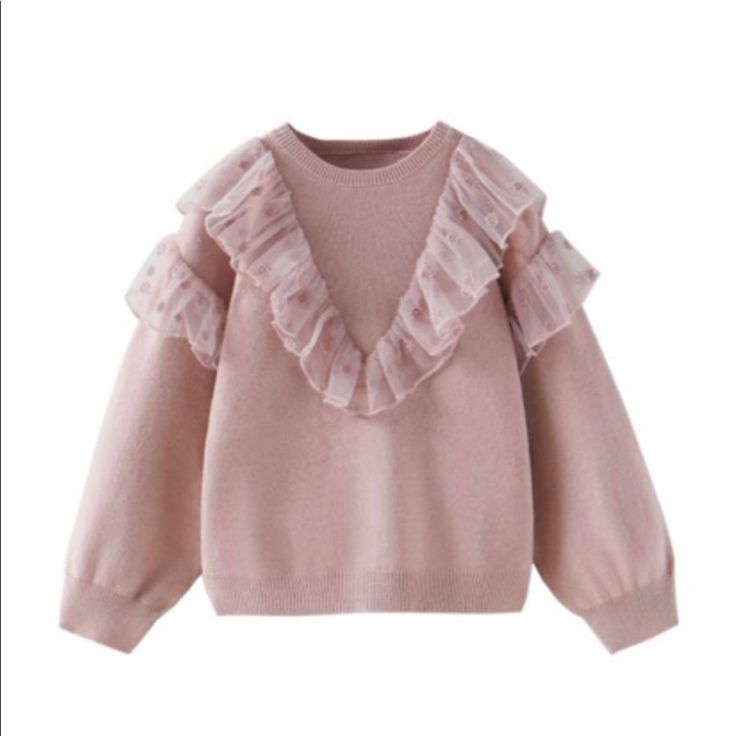 3-4 New With Tags Sweet Cotton Top For Winter, Sweet Cotton Tops For Winter, Sweet Winter Cotton Tops, Pink Ruffled Tops For Winter, Sweet Long Sleeve Tops With Ruffles, Pink Ruffled Winter Top, Sweet Long Sleeve Ruffled Tops, Cute Zara Tops For Fall, Cute Winter Sweater With Ruffles