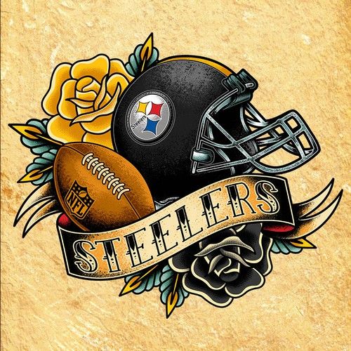 a drawing of a football helmet and roses with the words pittsburgh steeles on it