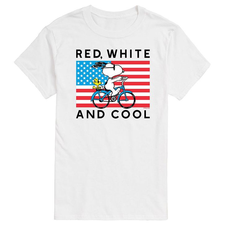 You'll be red, white, and cool with this men's Peanuts tee. You'll be red, white, and cool with this men's Peanuts tee. Crewneck Short sleevesFABRIC & CARE Cotton, polyester Machine wash Imported Gender: male. Age Group: adult. Pattern: Graphic. White T-shirt With American Flag Print For Spring, White Flag Print T-shirt For Streetwear, White Fan Merchandise T-shirt For Summer, Summer White T-shirt For Fan Merchandise, White Crew Neck T-shirt For 4th Of July, Patriotic White T-shirt For Spring, Red Flag Print T-shirt For Spring, White Crew Neck T-shirt With American Flag Print, White Short Sleeve T-shirt For 4th Of July