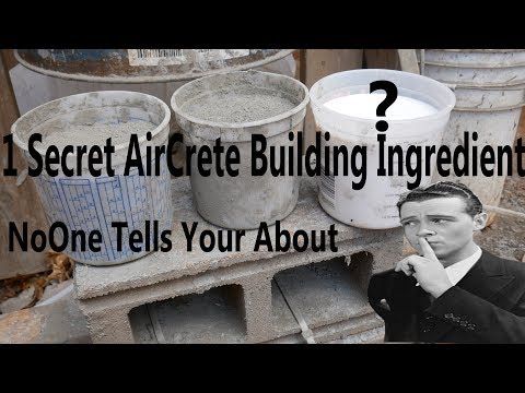 a man standing in front of buckets with the words secret artrete building ingredients