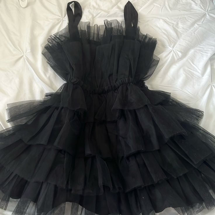 - Never Worn - Super Cute Black Spring Costume Party Dress, Black Dress For Spring Costume Party, Black Dresses For Spring Costume Party, Black Dress For Costume Party In Spring, Black Spring Dress-up Dresses, Black Dress For Spring Dress-up, Chic Black Dress For Dress-up, Chic Ruffled Mini Dress For Costume Party, Black Ruffled Mini Dress For Costume Party