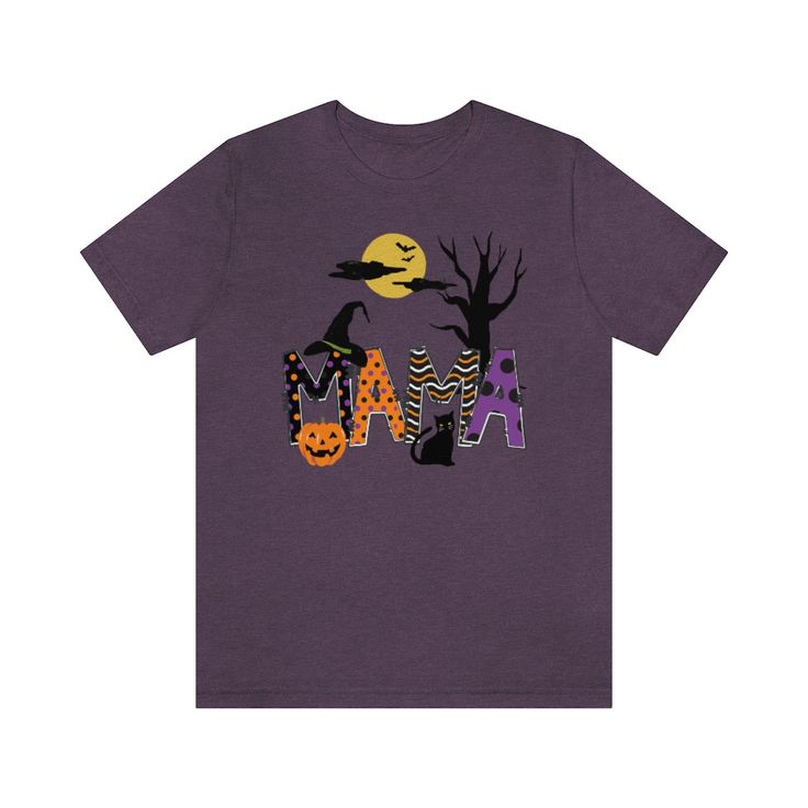 Mama Halloween Matching Shirt, Fall T-Shirts, Pumpkin T-Shirt, Halloween Mom Shirts, Pumpkin Shirts, Womens Fall Shirts, Cute Witch Shirt Match your shirt to your children's personalized halloween shirts! Perfect for fall and halloween parties! Mom's helping with parties at school will be dressed to party! Find matching children's shirts here. Toddler Sizes, Youth Sizes Available in White, Orange, Deep Heather Grey, Heather Purple. ✔️High Quality Materials100% cottonClassic fitTear-away label ✔️ Customizable Short Sleeve Halloween Tops, Customizable Short Sleeve Tops For Halloween, Customizable Purple Short Sleeve T-shirt, Customizable Halloween T-shirt, Customizable Short Sleeve Halloween T-shirt, Halloween Short Sleeve Shirt With Direct Printing, Purple Halloween Graphic Tee T-shirt, Purple Short Sleeve T-shirt For Halloween, Fun Halloween T-shirt Pre-shrunk