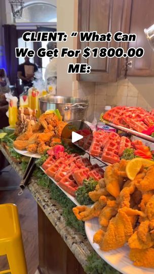 a buffet table filled with different types of food