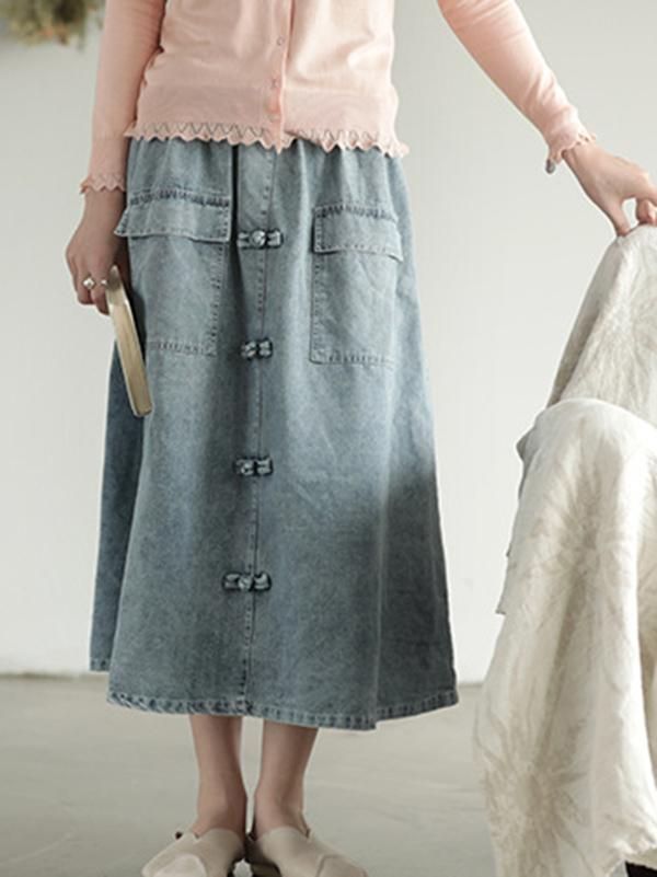 Sku CY-!31798 Material Denim , >70%Cotton Style Loose Occasion Casual , Vacation , Vintage Seasons Spring , Summer , Autumn , Winter Type Skirts Bottoms Color DENIM,FLORAL Size FREE SIZE Size chart: Please consult the size chart we provide for this item's measurements to help you decide which size to buy. Please note: There may be 1-3cm differ due to manual measurement. CMINCH Waist Hips Length FREE SIZE 66-102 134 78 Non-stretch Medium Wash Skirt With Pockets, Non-stretch Denim Skirt With Pockets, Light Wash Skirt With Pockets For Fall, Spring Washed Blue Skirt With Pockets, Casual Washed Blue Skirt With Pockets, Non-stretch Denim Skirt With Button Closure For Spring, Non-stretch Light Wash Denim Skirt With Pockets, Washed Blue Denim Bottoms With Buttons, Spring Denim Blue Skirt With Buttons