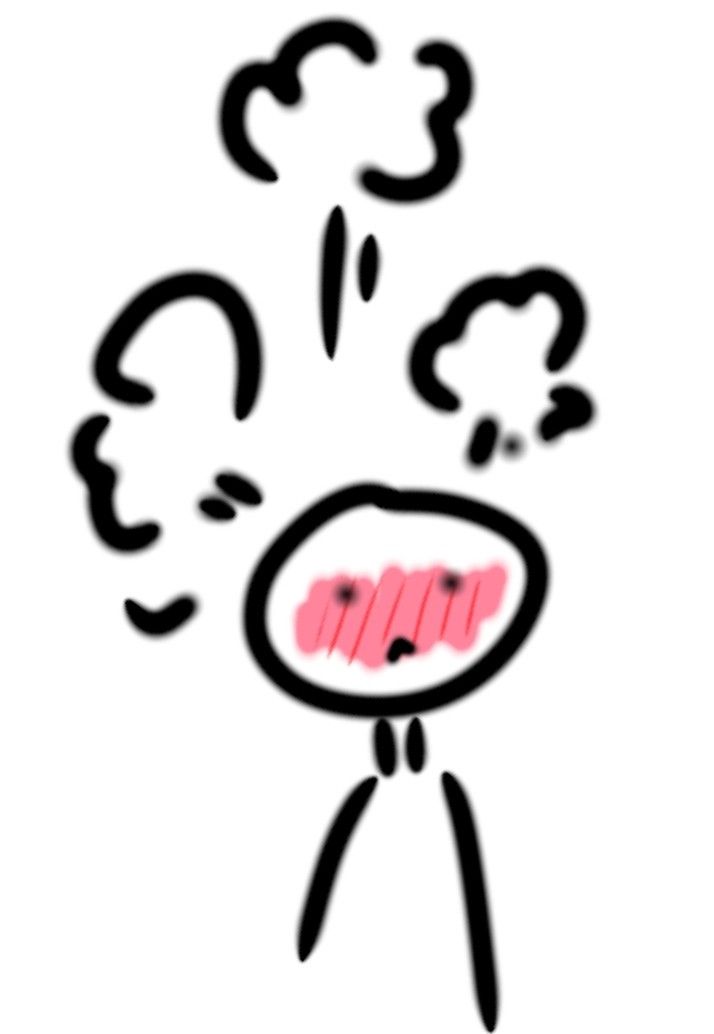 a drawing of a person with many thought bubbles coming out of his head