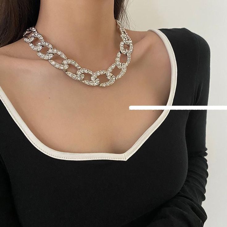 Type: Accessories
Material：Alloy
Necklace length: 48.5cm ( 19.1 inches ) Thick Chain Necklace, Women's Jewelry Sets, Earrings Women, Rings Necklaces, Silver Chain Necklace, Shop Necklaces, Jewelry Set, Jewelry Shop, 1 Inch