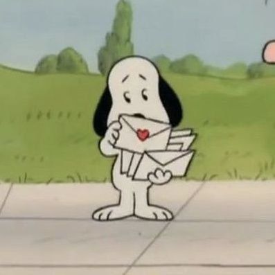 a cartoon character holding an envelope and looking at another person's hand in front of him