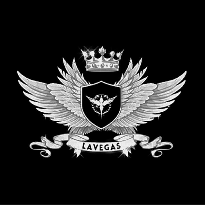 the logo for lavegas with wings and crown on it's back ground