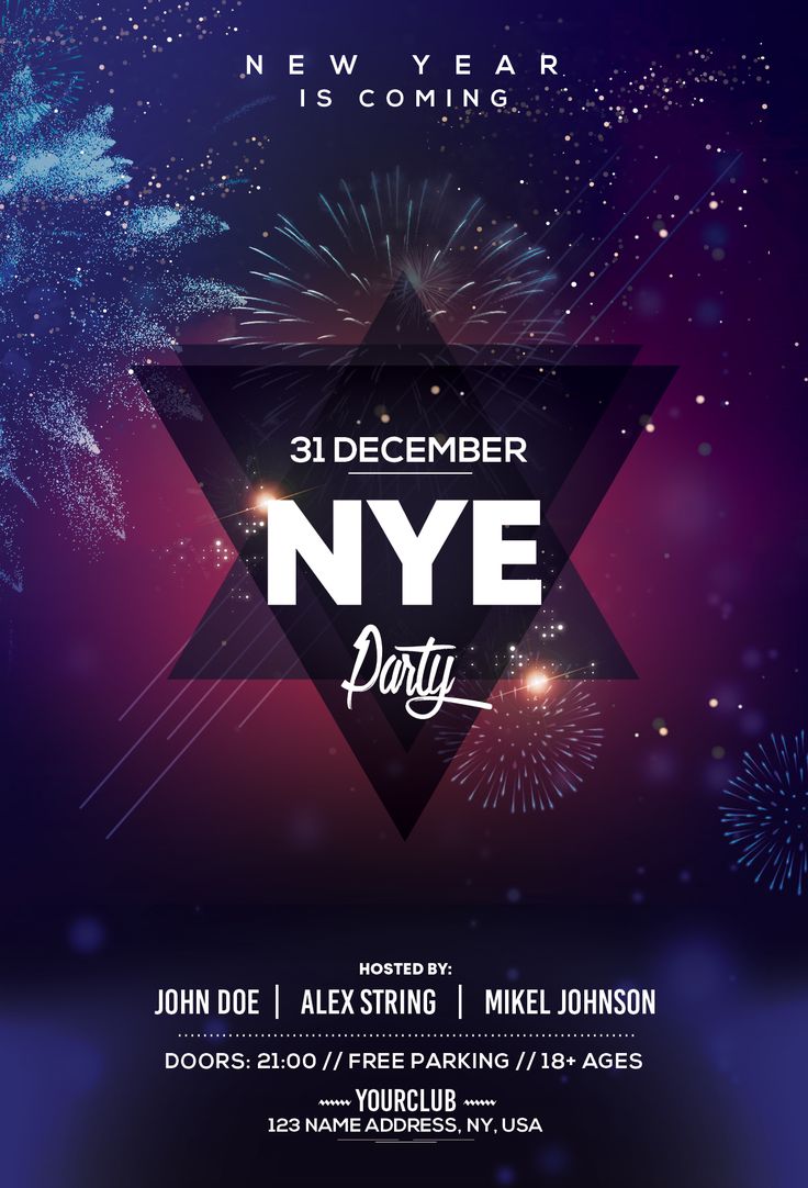 new year's eve party flyer with fireworks