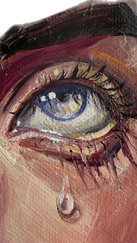 an artistic painting of a woman's eye with tears on her irise