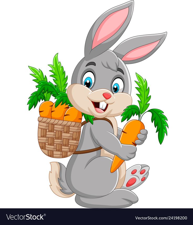 cartoon rabbit holding carrots in a basket