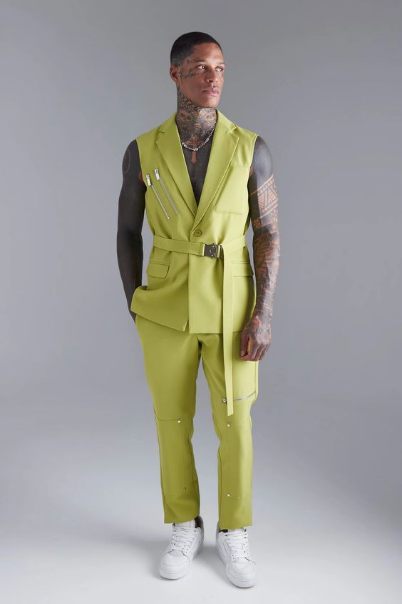 Single Breasted Sleeveless Suit Jacket | boohooMAN USA Slim Fit Suits With Lapel Collar For Spring, Slim Fit Suit With Lapel Collar For Spring, Slim Fit Spring Suits With Lapel Collar, Spring Slim Fit Suits With Lapel Collar, Summer Workwear Suits With Pockets, Summer Fitted Blazer With Pockets, Slim Fit Blazer For Spring Workwear, Fitted Notch Lapel Outerwear For Summer, Fitted Notch Lapel Summer Outerwear