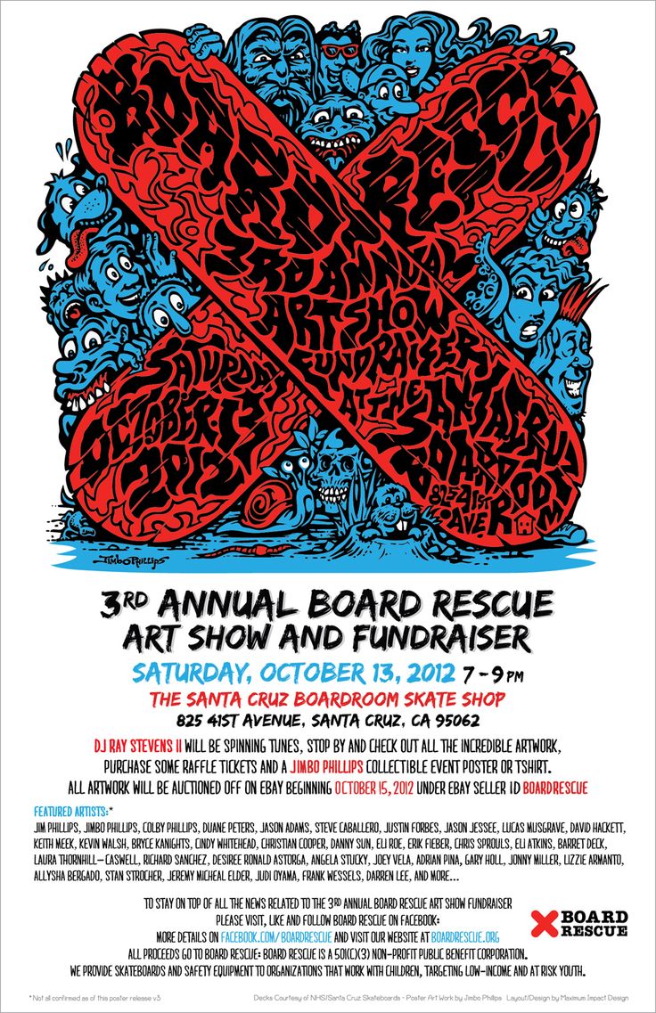 an advertisement for the 3rd annual board rescue art show and fundraiser