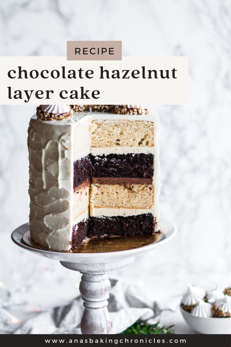 a slice of chocolate hazelnut layer cake on a plate