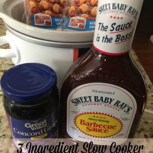 ingredients to make sweet baby meat in the crockpot and sauce on the counter