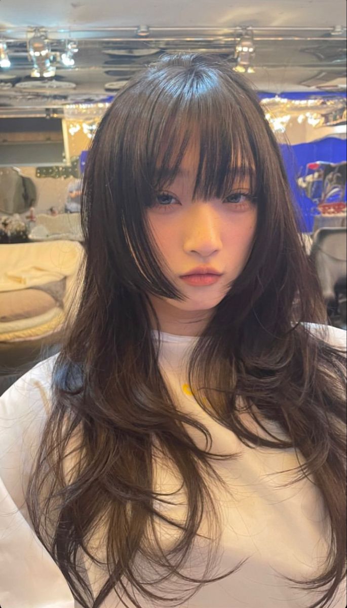 Doona Hair Styles, Layered Hime Cut With Bangs, Hime Layer Long Hair, Doona Hair, Hime Layered Haircut, Hime Layered Cut, Soft Hime Haircut, Hime Cut Layered, Layers V Cut