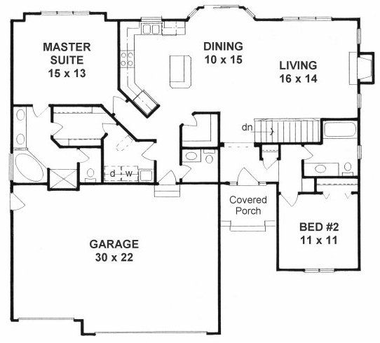 the floor plan for this house shows the garage and living room, as well as the bedroom