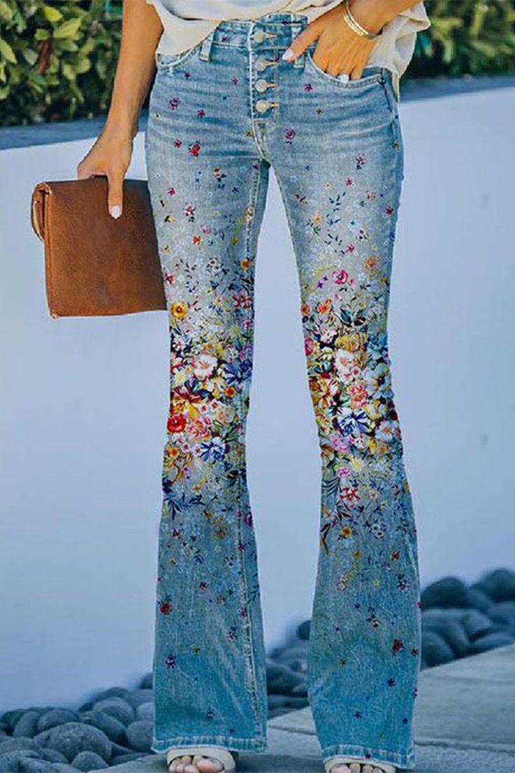 Details: Material: Polyester, Imitation Jean Style: Casual Pattern Type: Floral Element: Pocket Suit Type: Long Pants Fit Type: Regular Profile: Speaker Type: Positioning Print Size(in) Waist Hips Bottom Length S 26.8 37.4 37.8 M 28.7 39.4 38.2 L 30.7 41.3 38.6 XL 32.7 43.3 39 2XL 34.6 45.3 39.4 3XL 36.6 47.2 39.8 4XL 38.6 49.2 40.2 5XL 40.6 51.2 40.6 Tips:Due to the many variations in monitors, the color in the image could look slightly different, please take physical design and color shall ... Slim Pants Women, Embroidery Denim, Denim Shorts Outfit, Women Bottoms, Denim On Denim, Trendy Jeans, Floral Pocket, Nice Clothes, Outfit Jeans