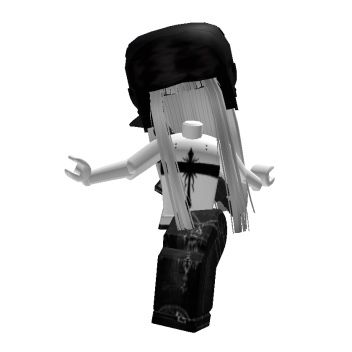 an animated girl with white hair and black clothes, standing in front of a white background