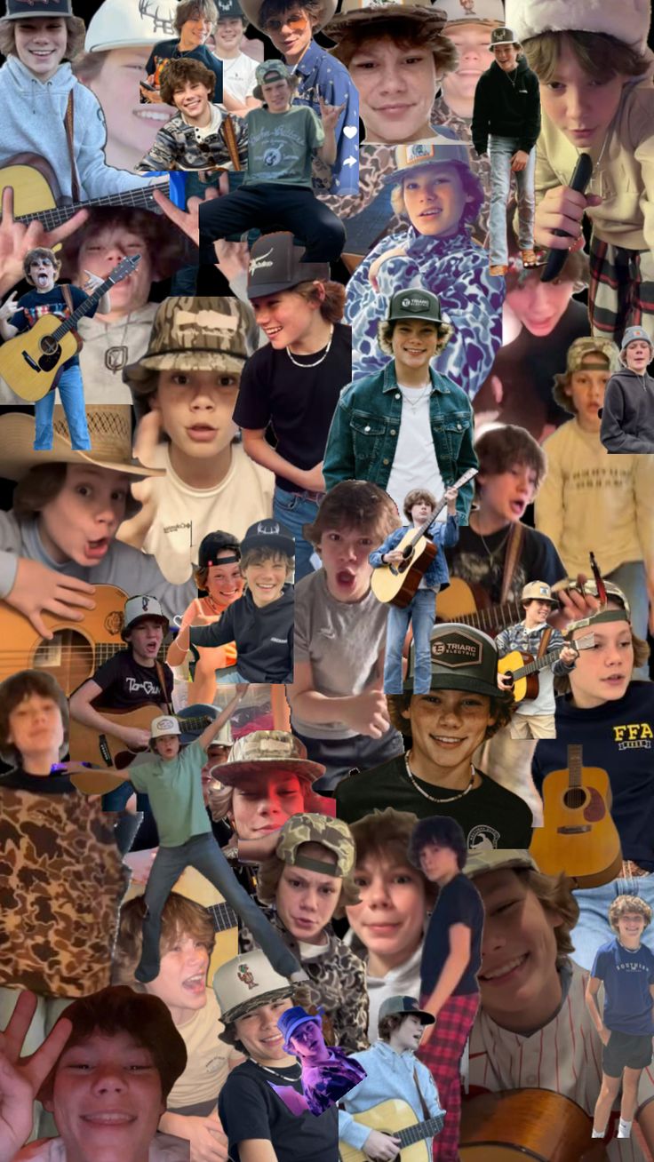 a collage of people with hats and guitars