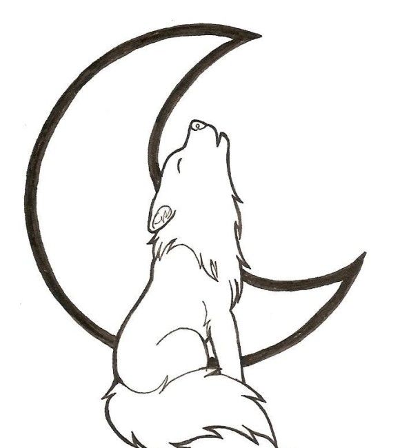 a drawing of a wolf sitting on the moon