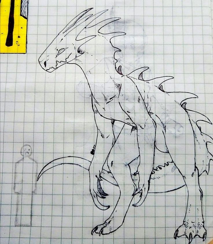 a drawing of a dragon on graph paper