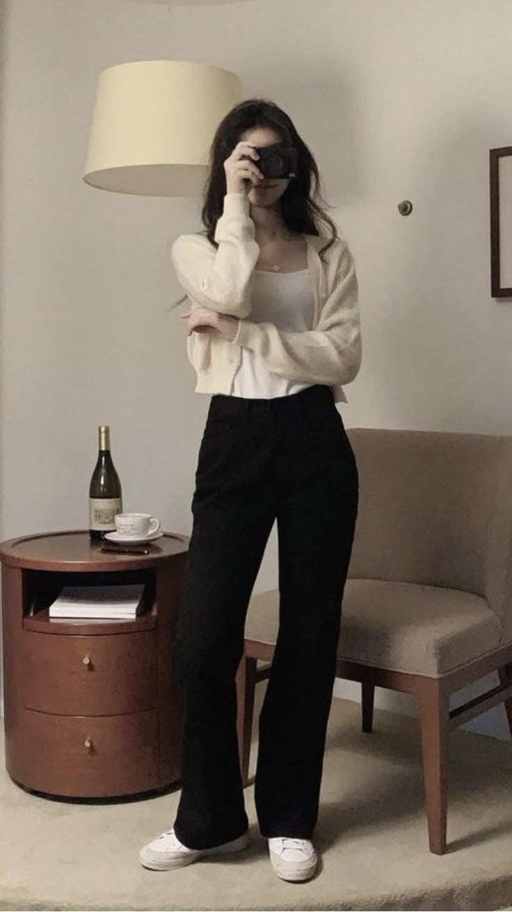 Black Slacks Outfit, Black Dress Pants Outfits, Winter Outfit For Women, White Shoes For Women, Slacks Outfit, Dress Pants Outfits, Black Pants Outfit, Outfit For Women, Pants Outfit Casual