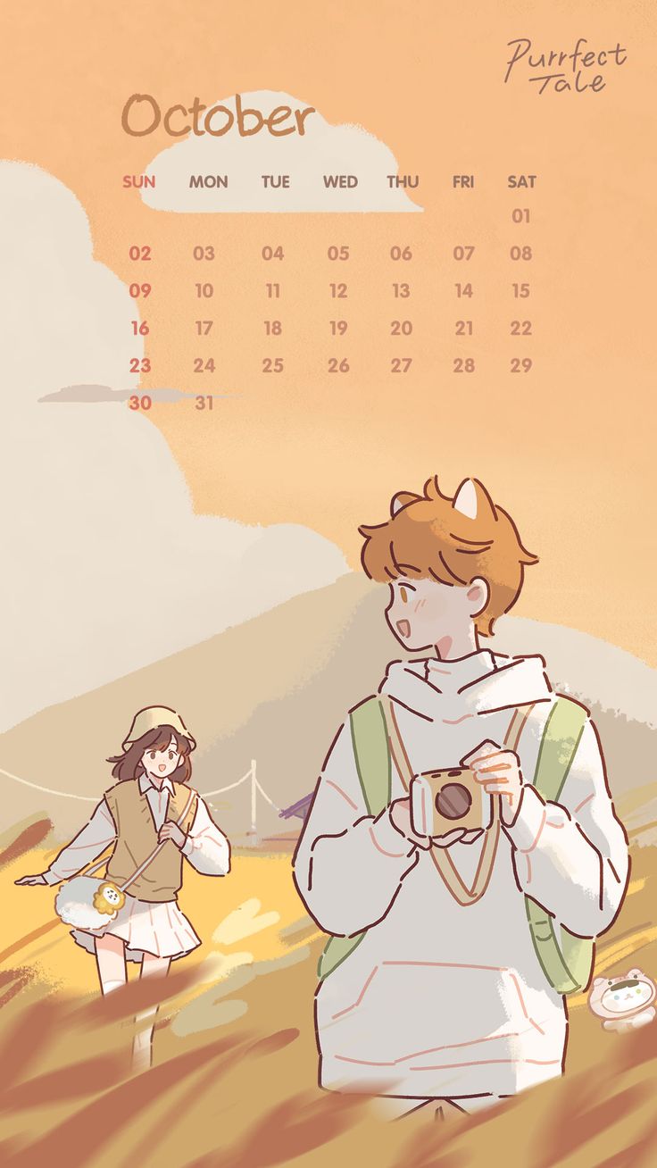 a calendar with an image of a person holding a camera in front of a mountain