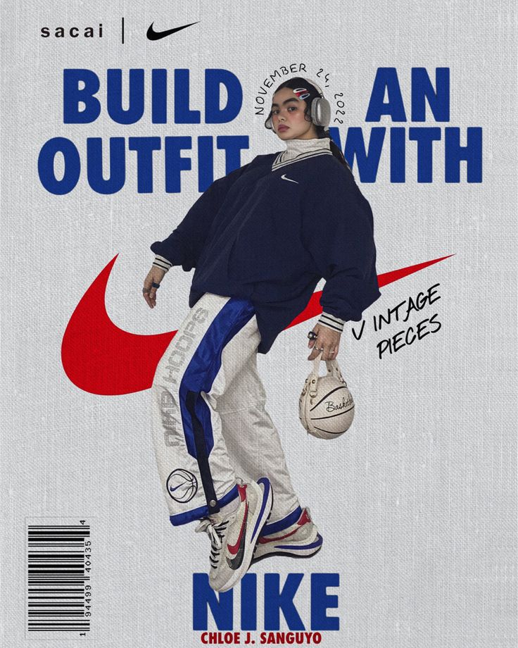 an advertisement for nike featuring a basketball player holding a ball and wearing headphones with the words build an outfit on it