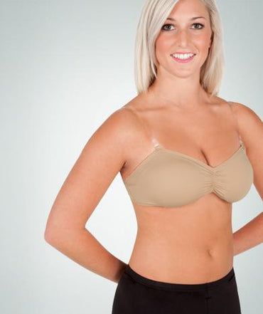 Versatile Bandeau Padded Bra Matte Nylon/Lycra® Body hugging, uplifting bandeau padded bra has a concealed drawstring, adjustable front and can be worn as a convertible, halter or tank style with see-through adjustable and removable elastic straps that slip into strap placement points. The back is a strong durable, cle Padded Bras, Convertible, Bra