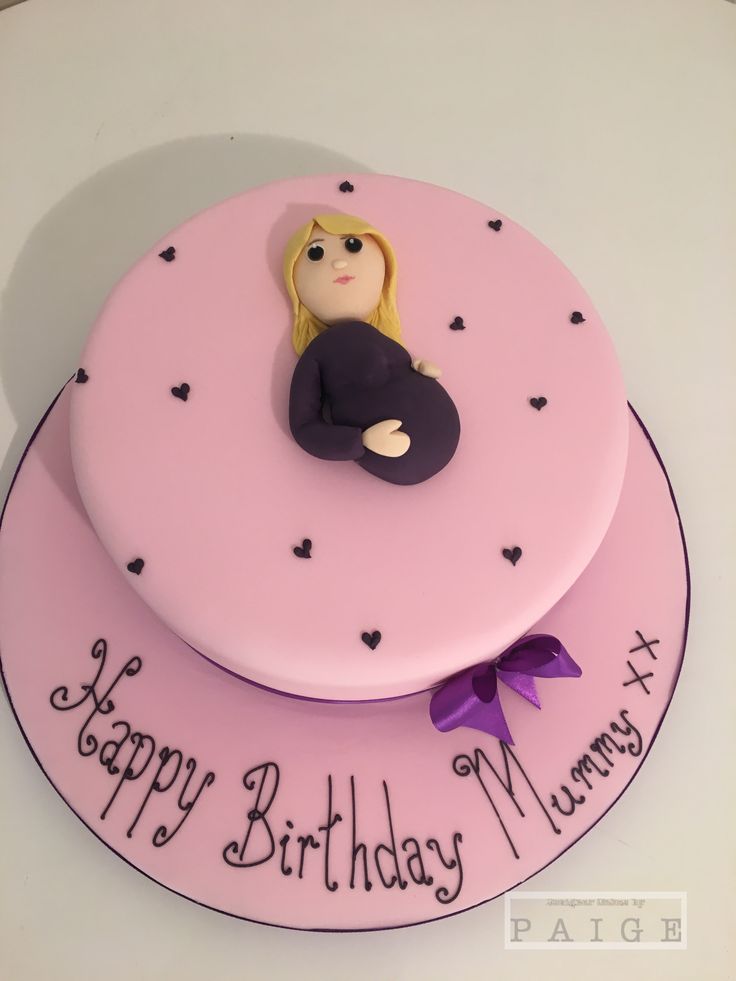 a pink cake with a woman's face on it and the words happy birthday mommy