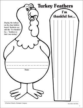 a turkey is standing next to a tall piece of paper with the words turkey feathers on it