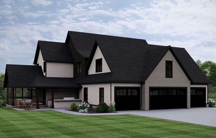 this is an artist's rendering of a two - story house with garages