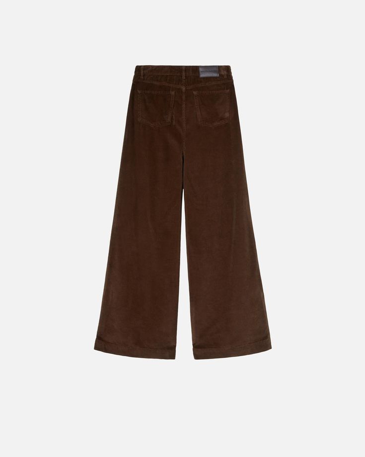 Long five-pocket trousers with a wide-leg silhouette in fine corduroy. High waist with belt loops and metal stud button and zip fastening. Brown Corduroy Bottoms With Belt Loops, Brown Wide-leg Pants With Five Pockets, Brown Wide Leg Pants With Five Pockets, Wide Leg Corduroy Pants With Belt Loops, Corduroy Wide Leg Pants With Belt Loops, Chic Brown Bottoms With Five Pockets, Brown Corduroy Bottoms With Five Pockets, Brown Five-pocket Pants For Fall, Brown Pants With Five Pockets For Fall